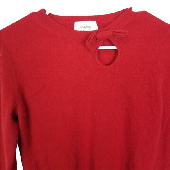 Neiman Marcus Womens Cashmere Sweater Bow Tie Neck Size S Holiday Xmas Preppy - Picture 2 of 7